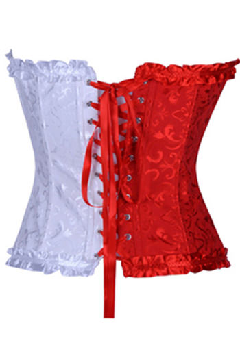 Red and White Jacquard Tapestry Corset Bustier