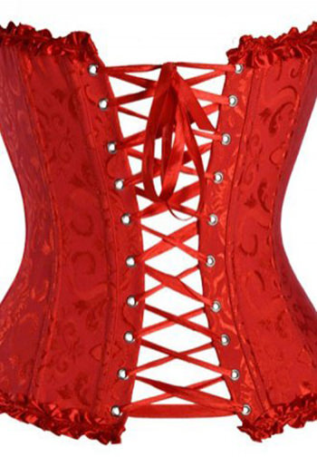 Red Glamourous Jacquard Floral Overbust Boning Corset Bustier