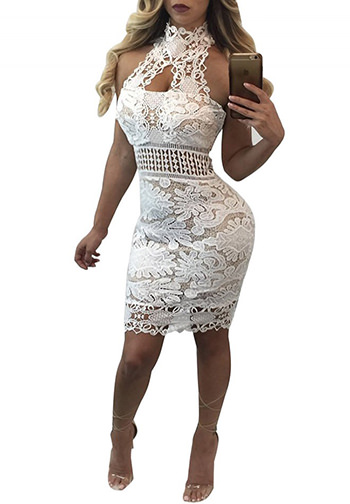 Floral Lace Crochet Halter Neck Club Dress