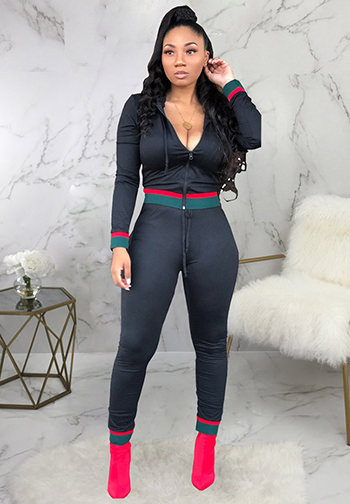 Women's 2 Piece Long Sleeve Zip up Jacket Bodycon Long Pants Set