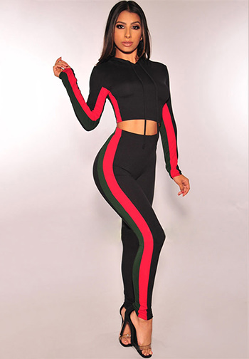 Women's Casual Sport Bodycon Crop Top Long Skinny Pant Set