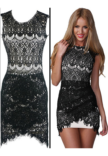 Luxury Sleeveless Embroideried Hollow-Out Crochet Lace Mini Dress