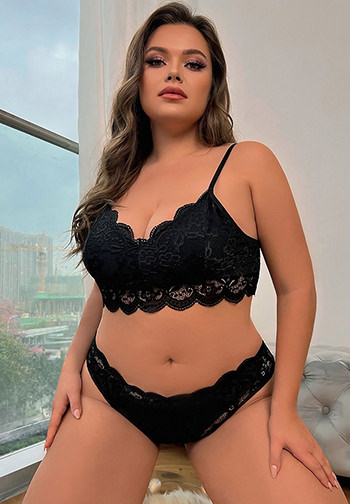 Plus Size Black Only For A Night Bra Set