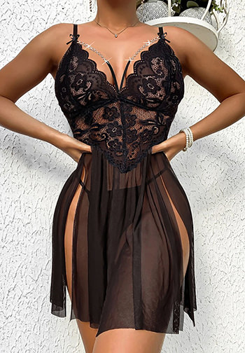 Women's Lingerie Lace Babydoll Strap Chemise Mesh Sleepwear Outfits