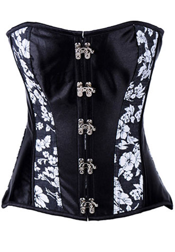 Floral Print Denim and Black Satin Corset