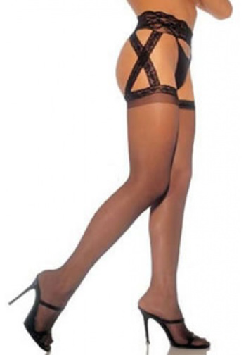 Criss Cross Sheer Stockings w/ Garter Belt