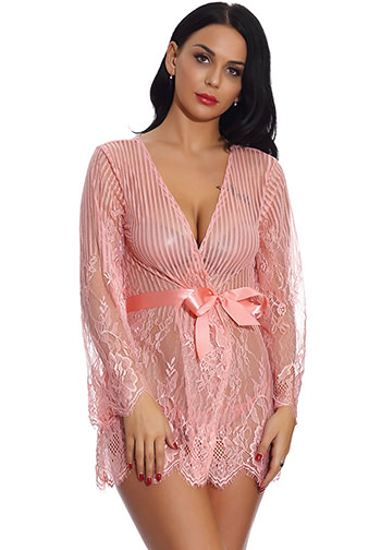 Self Tie Sheer Lace Robe Without Lingerie