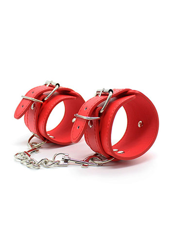 Red Leather Bondage Restraints Cuffs