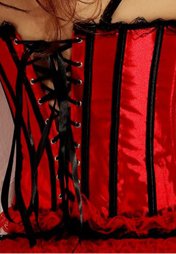 Red Black Peasant Princess Burlesque Corset Bustier with Pettiskirt