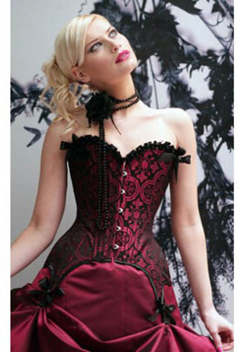 Red Elegant Jaquad Floral Print Corset Bustier