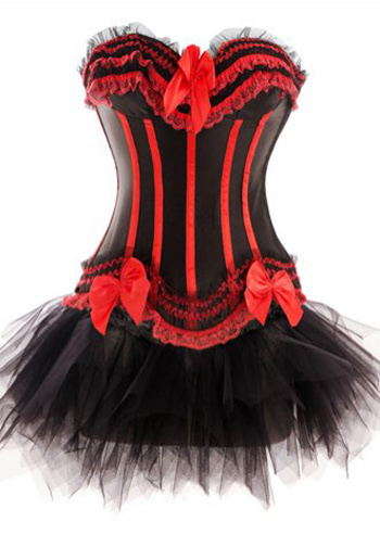 Black Red Sensational Ruffles Trimmed Fashion Bustier Corset with Tutu Skirt