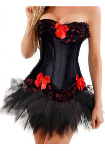 Elegant Lace Trimmed Corset Bustier with Tutu Skirt