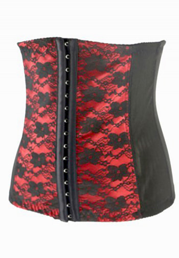 Red Floral Embroidered Lace Steel Boned Corset