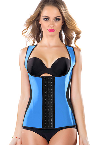 Sexy Blue Halter Waist Trainer Cincher Latex Rubber Strap Corsets