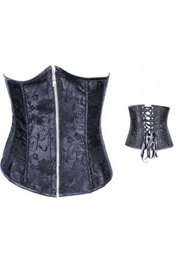 Floral Lace Waist Training Corset, Zipper Corset, Black Corset, Underbust Corset