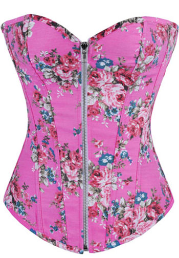 Denim Floral Zipper Corset