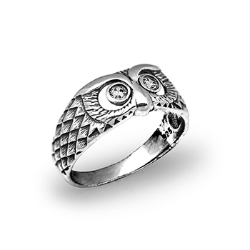 Owl Cubic Zirconia 925 Sterling Silver Pinky Finger Men Ring