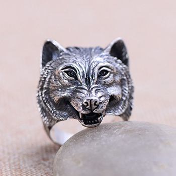 Wild Wolf Head 925 Sterling Silver Men Ring