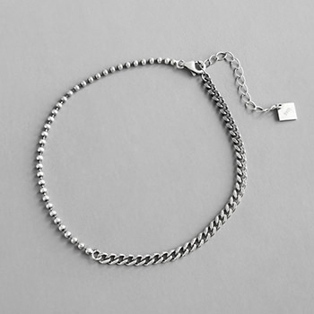 Vintage Beads Curb Chain 925 Sterling Silver Anklet