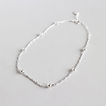 Girl Simple Tube Ball Chain 925 Sterling Silver Anklet