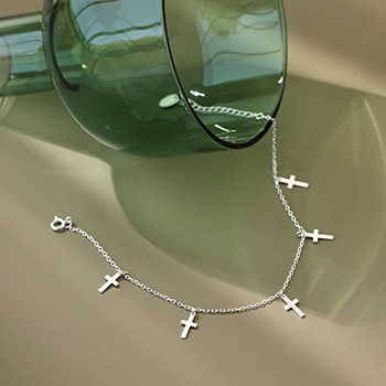 Women Mini Cross 925 Sterling Silver Anklet