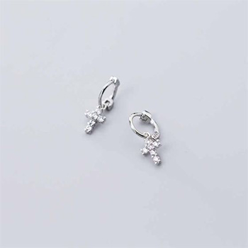 Cubic Zirconia Cross 925 Sterling Silver Hoop Earrings