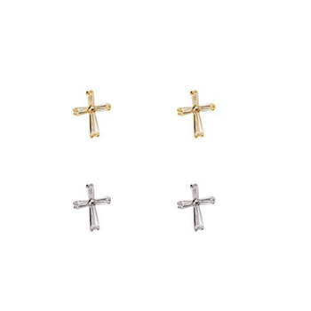 Holy Mini CZ Cross 925 Sterling Silver Stud Earrings