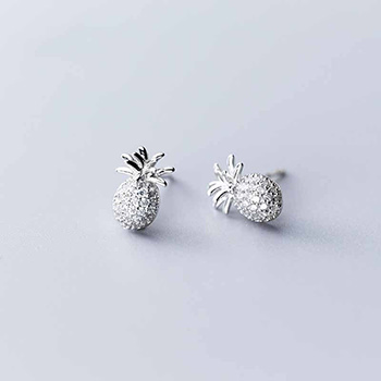 Cute Fruit CZ Pineapple 925 Sterling Silver Stud Earrings