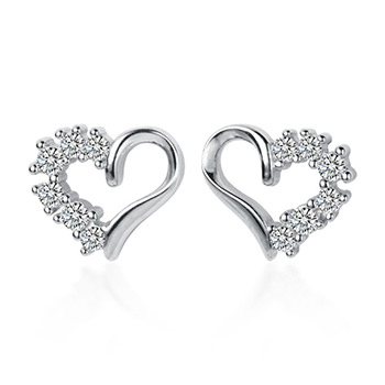 Promise CZ Hollow Heart 925 Sterling Silver Studs Earrings