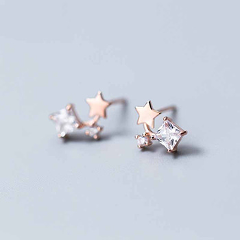 Sweet CZ Square Star 925 Sterling Silver Studs Earrings