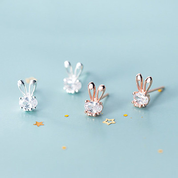 Cute Animal CZ Rabbit 925 Sterling Silver Studs Earrings