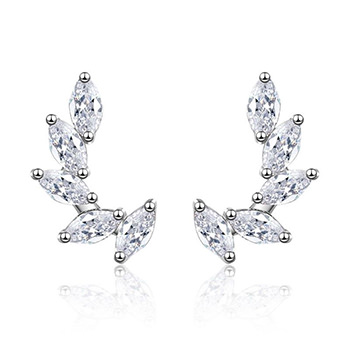 Beautiful CZ Leaves 925 Sterling Silver Studs Earrings