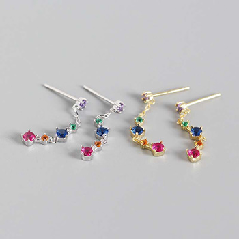 Colorful CZ Beautiful 925 Sterling Silver Dangling Earrings