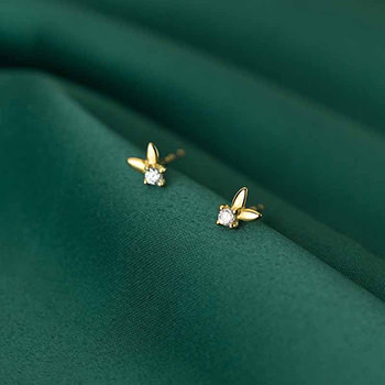 Cute Mini CZ Rabbit 925 Sterling Silver Stud Earrings