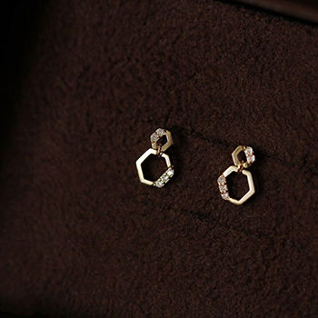 CZ Mini Hexagon 925 Sterling Silver Dangling Earrings