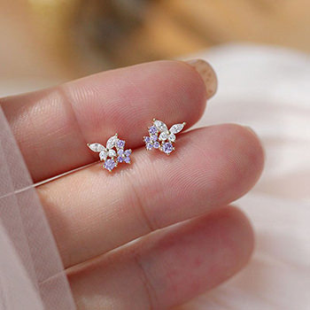 Girl CZ Butterfly Flying 925 Sterling Silver Stud Earrings