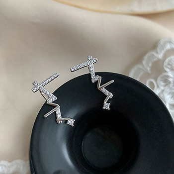 Fashion CZ Wave 925 Sterling Silver Climbing Earrings