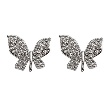 Vintage Micro Setting CZ Butterfly 925 Sterling Silver Stud Earrings