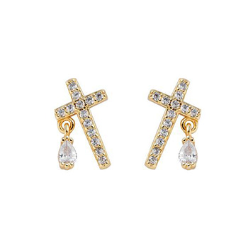 Sweet Micro Setting CZ Cross Drop 926 Sterling Silver Stud Earrings