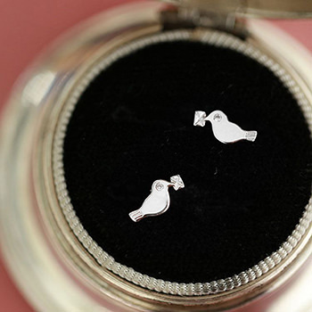 Cute Animal Bird CZ Letters 925 Sterling Silver Stud Earrings