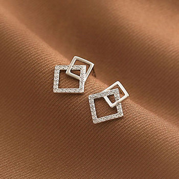 Hollow CZ Squares 925 Sterling Silver Dangling Earrings