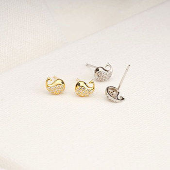 Cute CZ Mini Whale Animal 925 Sterling Silver Stud Earrings