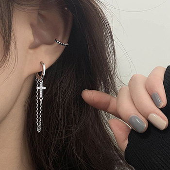 CZ Cross Chain Tassels 925 Sterling Silver Dangling Earrings