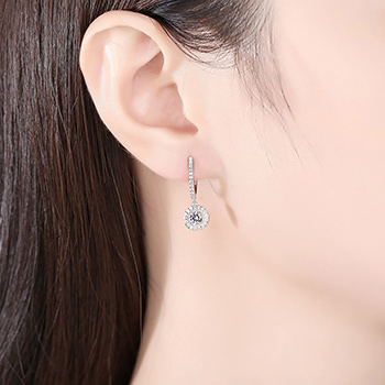 Elegant U Shape Round CZ 925 Sterling Silver Hoop Earrings