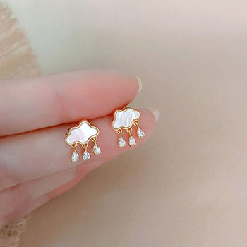 Holiday Shell Cloud CZ Waterdrop Rain 925 Sterling Silver Stud Earrings