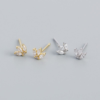 CZ Leaves Crown 925 Sterling Silver Stud Earrings