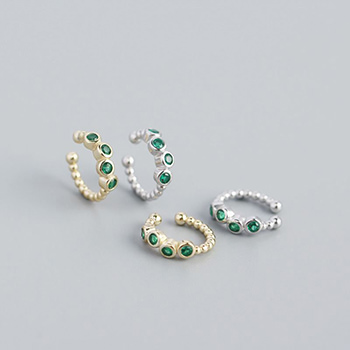 Fashion Green CZ 925 Sterling Silver Non-Pierced Earrings