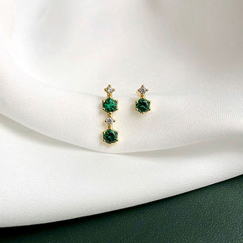 Asymmetry Green CZ Elegant 925 Sterling Silver Dangling Earrings