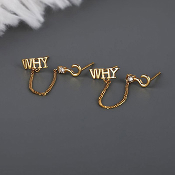 Letters WHY Question Mark Double Holes CZ 925 Silver Stud Earrings