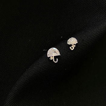 Asymmetry Mini CZ Umbrella 925 Sterling Silver Stud Earrings